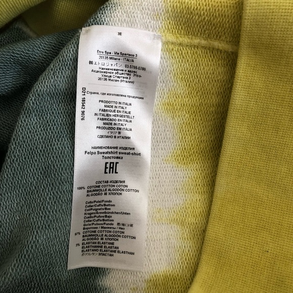 Etro unisex Degrade diy tie oversized Etro Milano 1968 sweatshirt yellow sage - Picture 13 of 13
